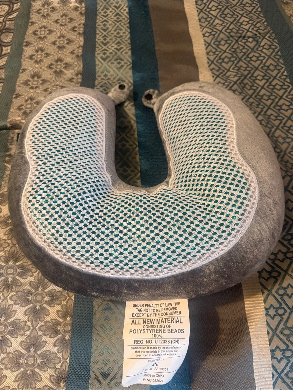 Gray Travel Neck Pillow with Breathable Mesh - Comfort Support